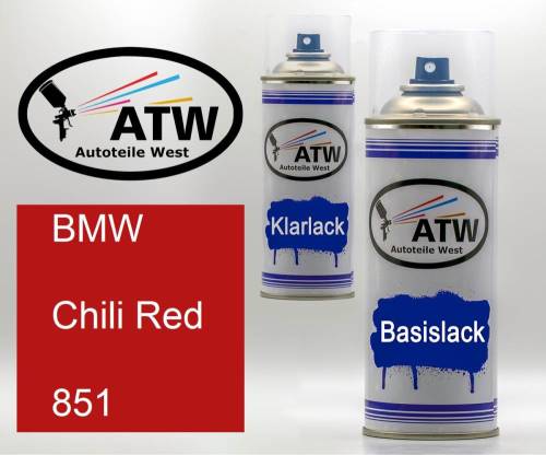 BMW, Chili Red, 851: 400ml Sprühdose + 400ml Klarlack - Set, von ATW Autoteile West.